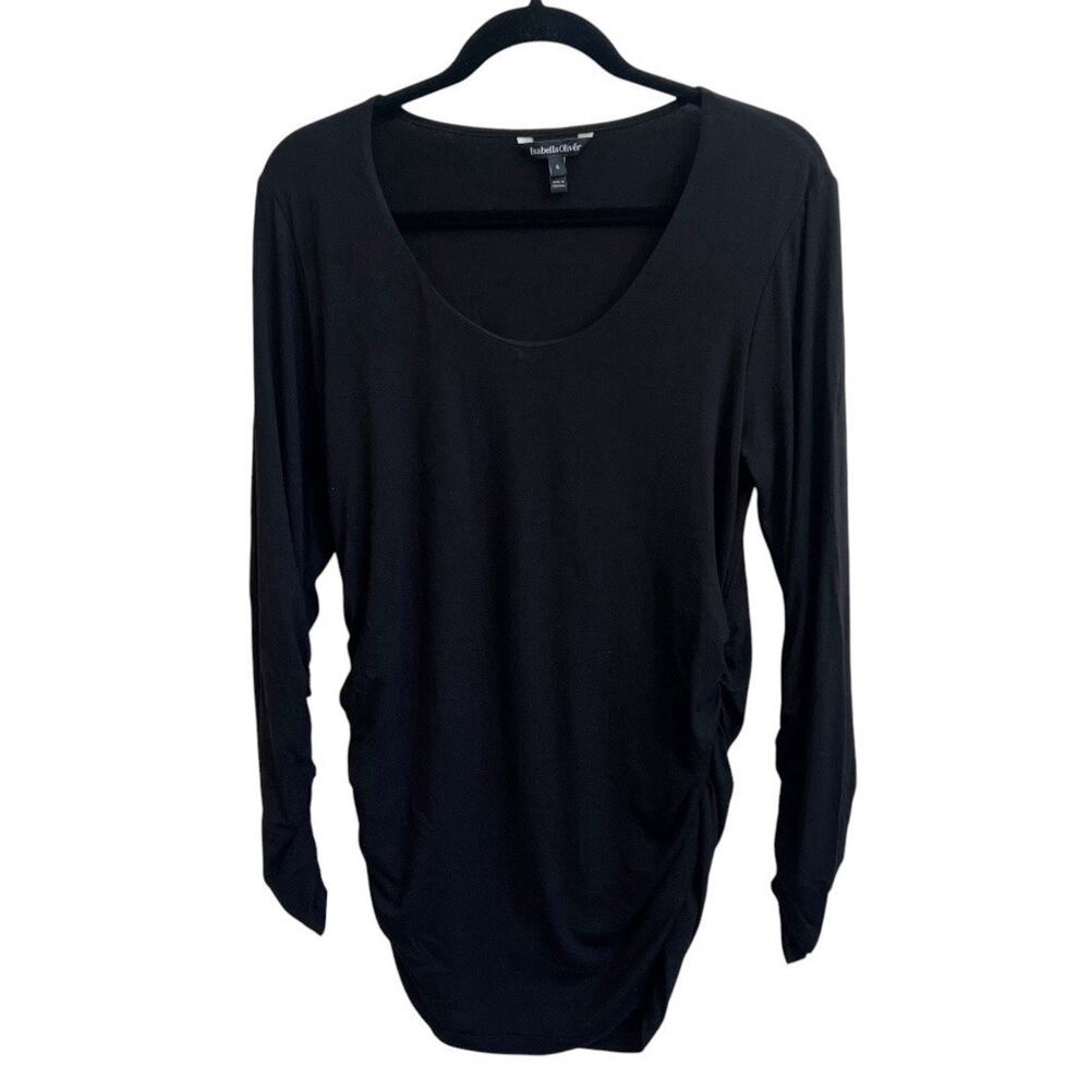 Isabella Oliver Black Maternity Top Tunic Long Slv Ruched Sides Sz 4 US 10